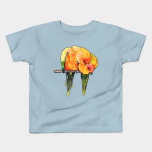 Two cuddling sun conures Kids T-Shirt